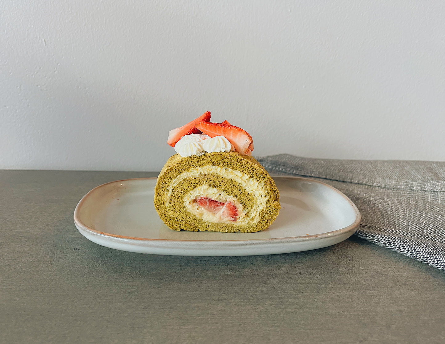 Matcha and Strawberry Roll Cake